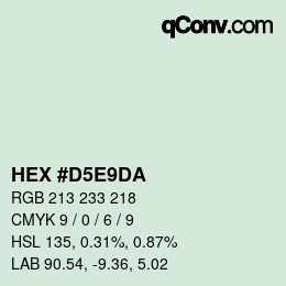 カラーコード: HEX #D5E9DA | qconv.com