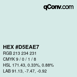 カラーコード: HEX #D5EAE7 | qconv.com