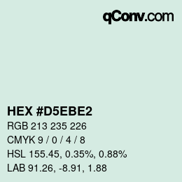 颜色代码: HEX #D5EBE2 | qconv.com