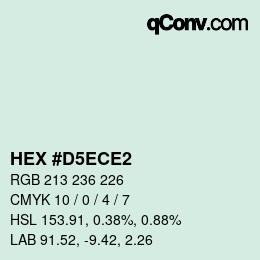 カラーコード: HEX #D5ECE2 | qconv.com