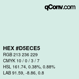 カラーコード: HEX #D5ECE5 | qconv.com