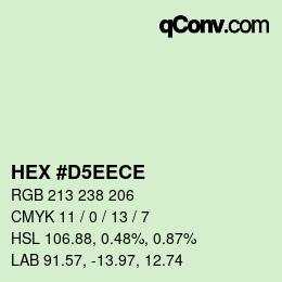 カラーコード: HEX #D5EECE | qconv.com