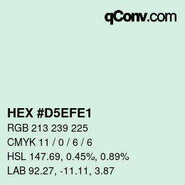 カラーコード: HEX #D5EFE1 | qconv.com