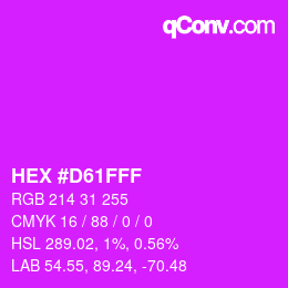 Code couleur: HEX #D61FFF | qconv.com