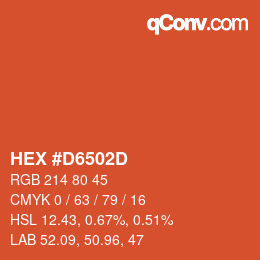 カラーコード: HEX #D6502D | qconv.com