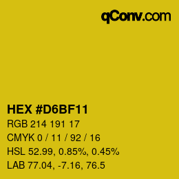 颜色代码: HEX #D6BF11 | qconv.com