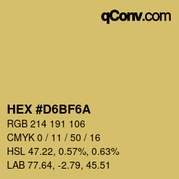 カラーコード: HEX #D6BF6A | qconv.com