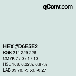 Color code: HEX #D6E5E2 | qconv.com