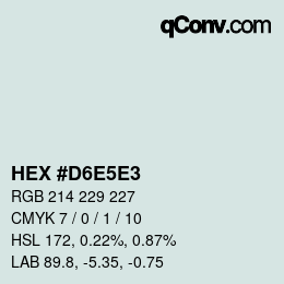 カラーコード: HEX #D6E5E3 | qconv.com