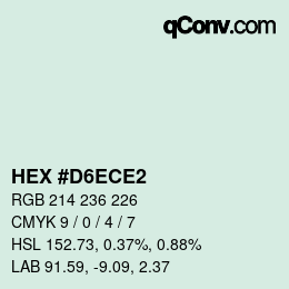カラーコード: HEX #D6ECE2 | qconv.com