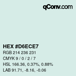 颜色代码: HEX #D6ECE7 | qconv.com