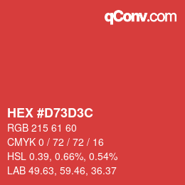 カラーコード: HEX #D73D3C | qconv.com