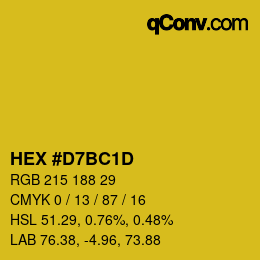 颜色代码: HEX #D7BC1D | qconv.com