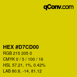 Code couleur: HEX #D7CD00 | qconv.com