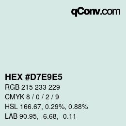Color code: HEX #D7E9E5 | qconv.com