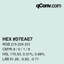 颜色代码: HEX #D7EAE7 | qconv.com