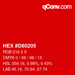 Color code: HEX #D80205 | qconv.com