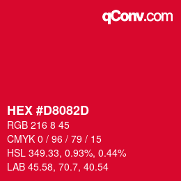 颜色代码: HEX #D8082D | qconv.com