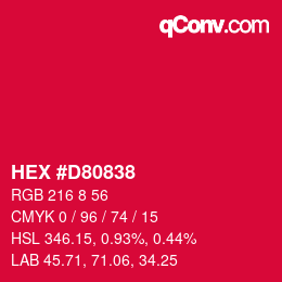颜色代码: HEX #D80838 | qconv.com