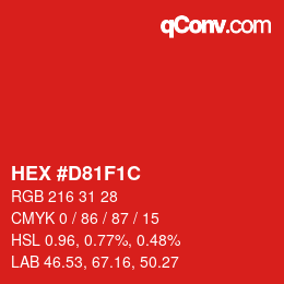 カラーコード: HEX #D81F1C | qconv.com
