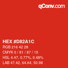 Color code: HEX #D82A1C | qconv.com