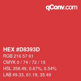 カラーコード: HEX #D8393D | qconv.com