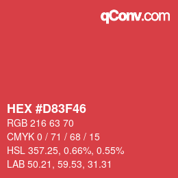 カラーコード: HEX #D83F46 | qconv.com