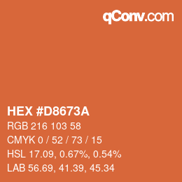 Color code: HEX #D8673A | qconv.com