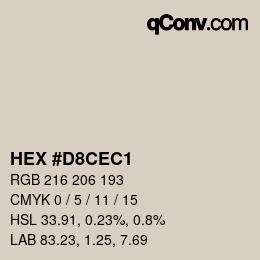 Código de color: HEX #D8CEC1 | qconv.com
