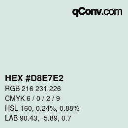 Color code: HEX #D8E7E2 | qconv.com