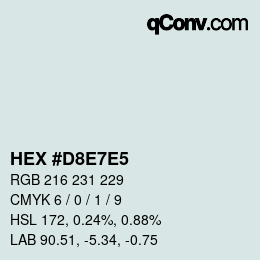 颜色代码: HEX #D8E7E5 | qconv.com