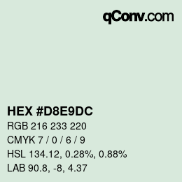 カラーコード: HEX #D8E9DC | qconv.com
