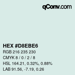 カラーコード: HEX #D8EBE6 | qconv.com