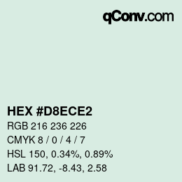 カラーコード: HEX #D8ECE2 | qconv.com