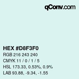 カラーコード: HEX #D8F3F0 | qconv.com