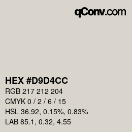 Color code: HEX #D9D4CC | qconv.com