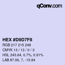 Color code: HEX #D9D7F8 | qconv.com