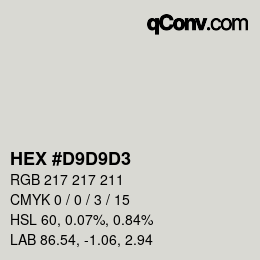 Color code: HEX #D9D9D3 | qconv.com