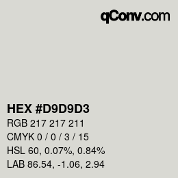 Color code: HEX #D9D9D3 | qconv.com