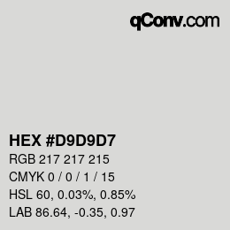 Color code: HEX #D9D9D7 | qconv.com