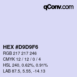 Color code: HEX #D9D9F6 | qconv.com