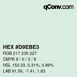 カラーコード: HEX #D9EBE3 | qconv.com
