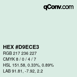 カラーコード: HEX #D9ECE3 | qconv.com