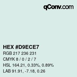 カラーコード: HEX #D9ECE7 | qconv.com