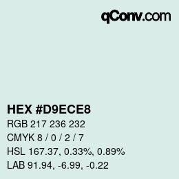 カラーコード: HEX #D9ECE8 | qconv.com