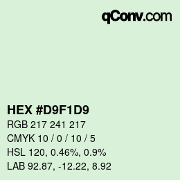 Color code: HEX #D9F1D9 | qconv.com