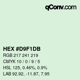 Color code: HEX #D9F1DB | qconv.com