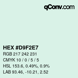 Color code: HEX #D9F2E7 | qconv.com
