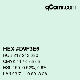 颜色代码: HEX #D9F3E6 | qconv.com