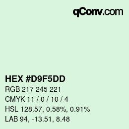 カラーコード: HEX #D9F5DD | qconv.com